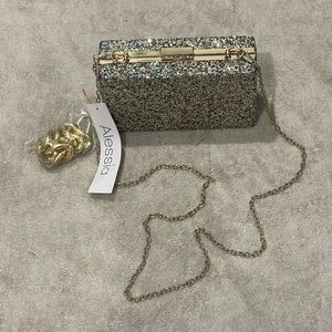 ALESSIA Gold Multi Glitter Clutch Handbag
